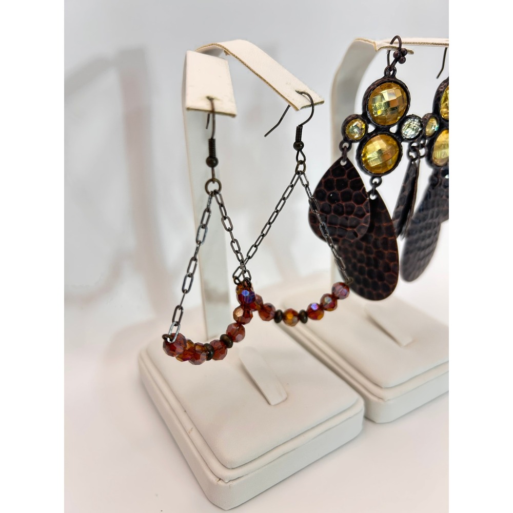 Earring Lot Women OS Bronze Gold Good Hammered Metal Beaded Boho Set